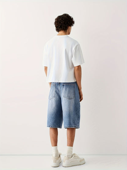 Bermuda jeans homme coupe ample – style urbain décontracté pour le quotidien et les loisirs