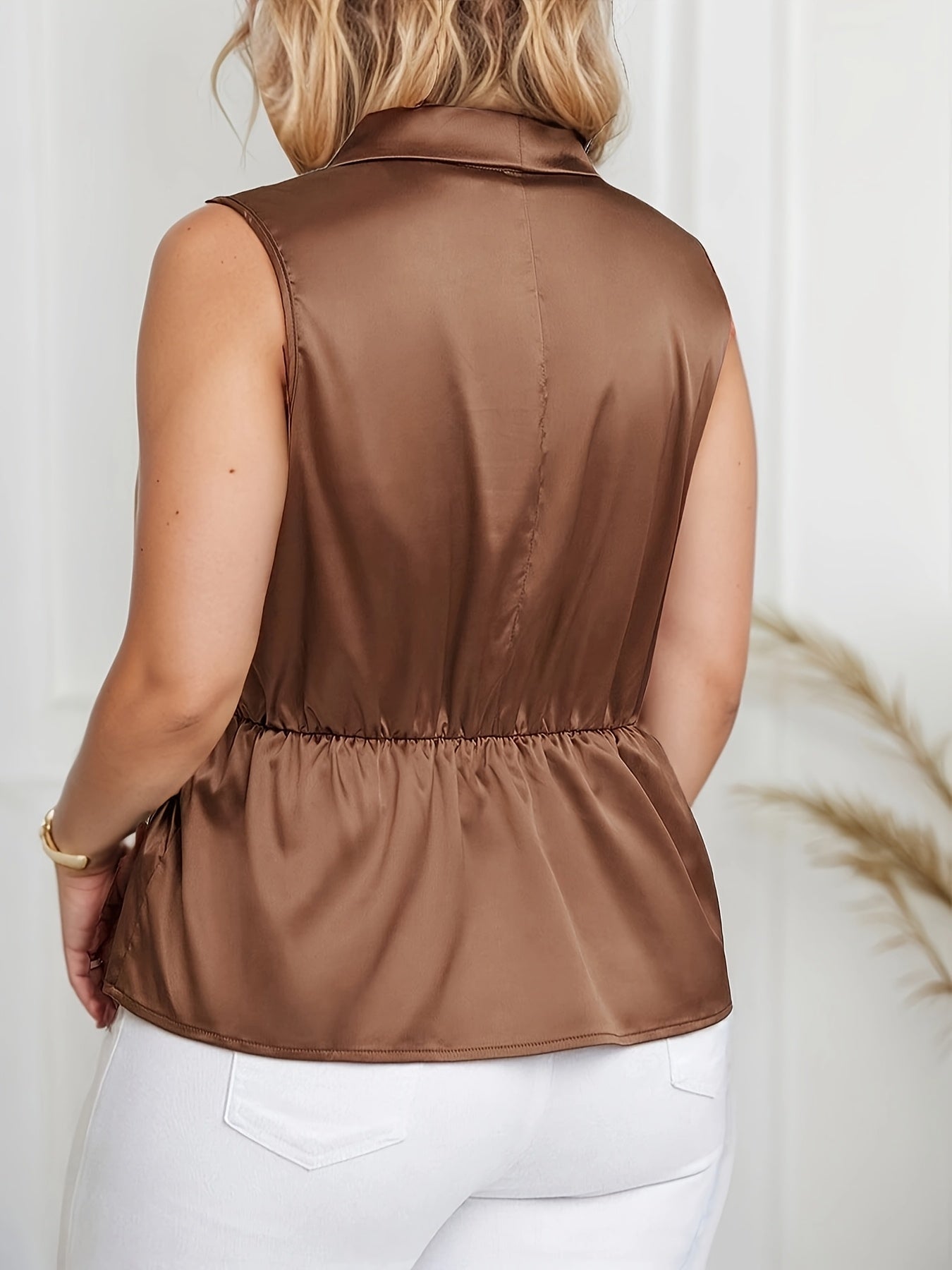 Blouse portefeuille élégante pour femme, sans manches, asymétrique, pour bureau et loisirs