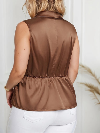 Blouse portefeuille élégante pour femme, sans manches, asymétrique, pour bureau et loisirs