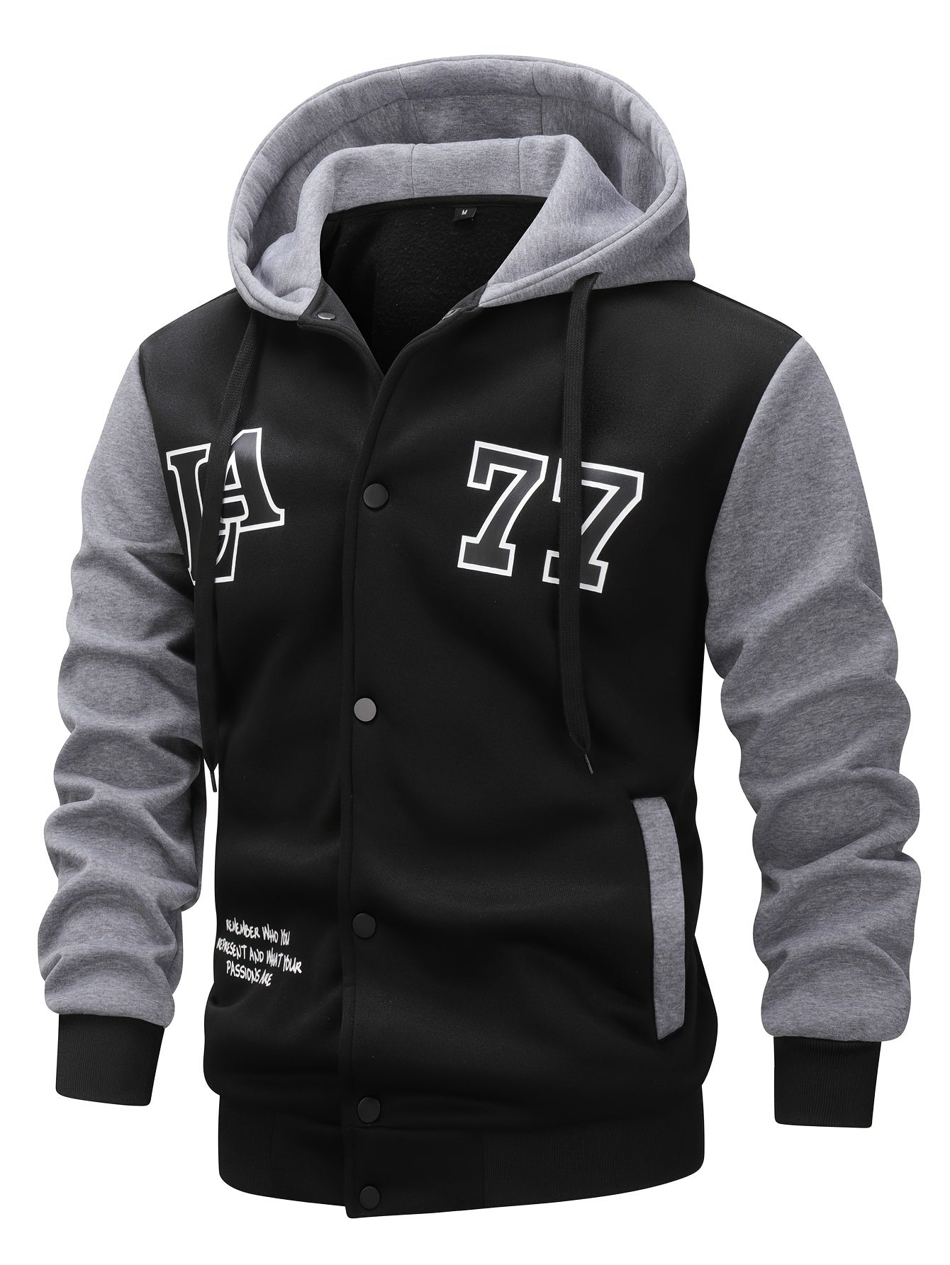 Herren Kapuzenjacke College-Stil Schwarz Grau mit "LA 77" Aufdruck