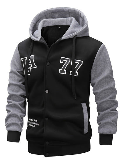 Herren Kapuzenjacke College-Stil Schwarz Grau mit "LA 77" Aufdruck