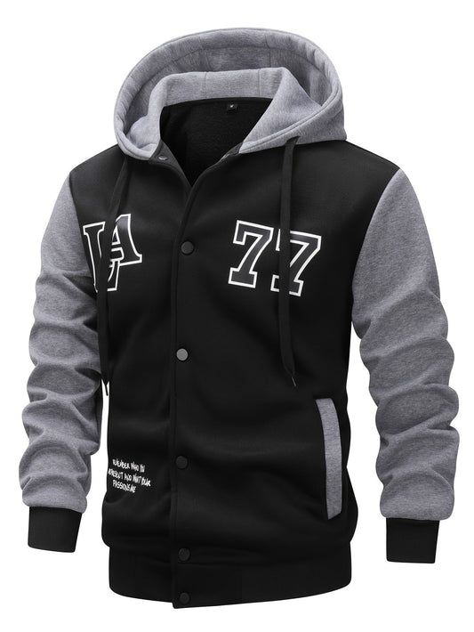 Herren Kapuzenjacke College-Stil Schwarz Grau mit "LA 77" Aufdruck