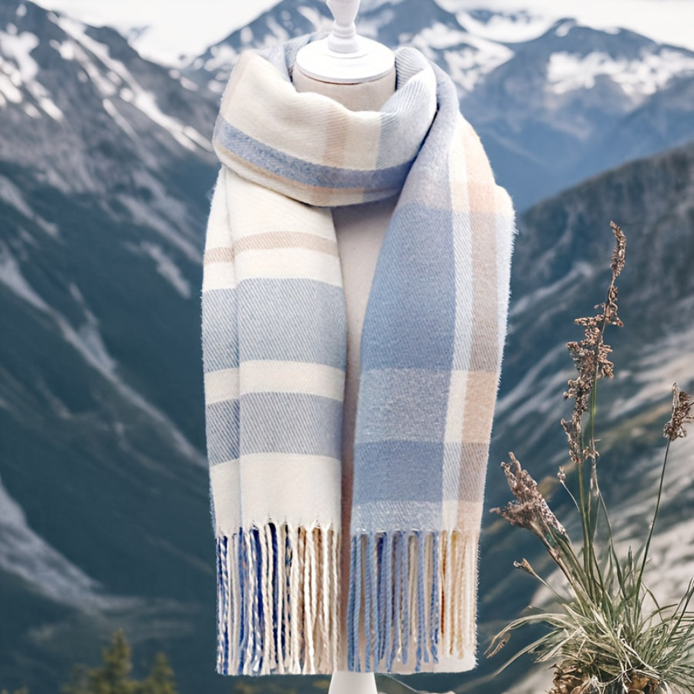Karierte Winterschal mit Fransen Warmer Schal im Karomuster für Damen