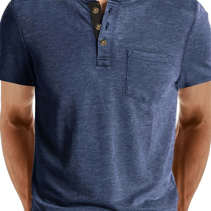 Camiseta Henley para hombre con botonadura y bolsillo en el pecho – Camiseta casual de manga corta para uso diario y tiempo libre