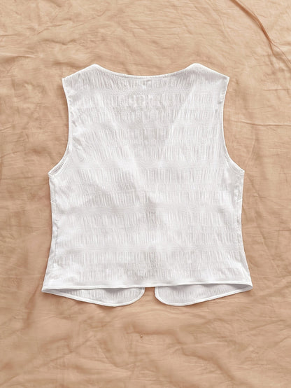 Dame ermeløs boho-vest med knytebånd og krinkeleffekt – Perfekt for fritid, strand og festivaler