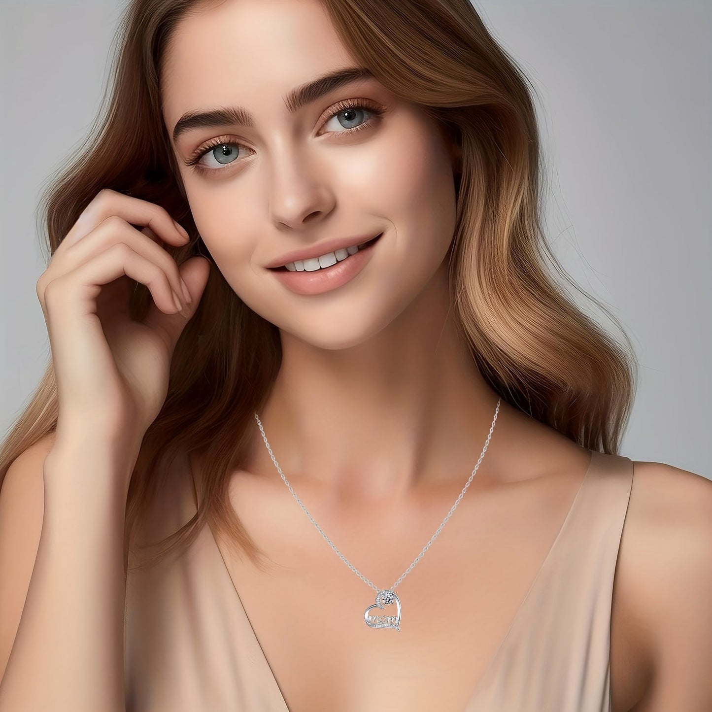 Dames harthanger ketting met "Mom" gravure en eeuwige roos – elegant geschenkset voor Moederdag & bijzondere gelegenheden