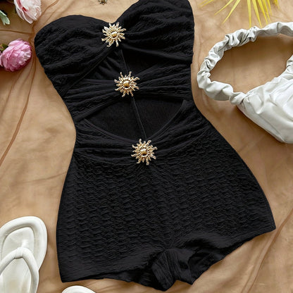 Dame badedragt retro bandeau étstykke med leopardmønster – sexet vintage stil til strand og pool