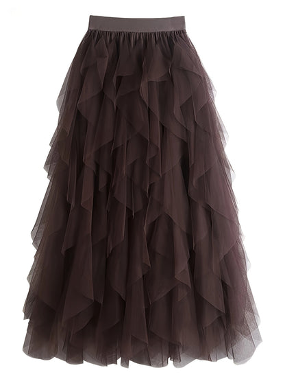 Damen Eleganter Maxirock mit Rüschen und Lagenlook – Perfekt für festliche Anlässe