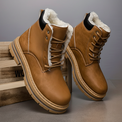 Herren Winterstiefel gefüttert Schnürstiefelette flache Sohle