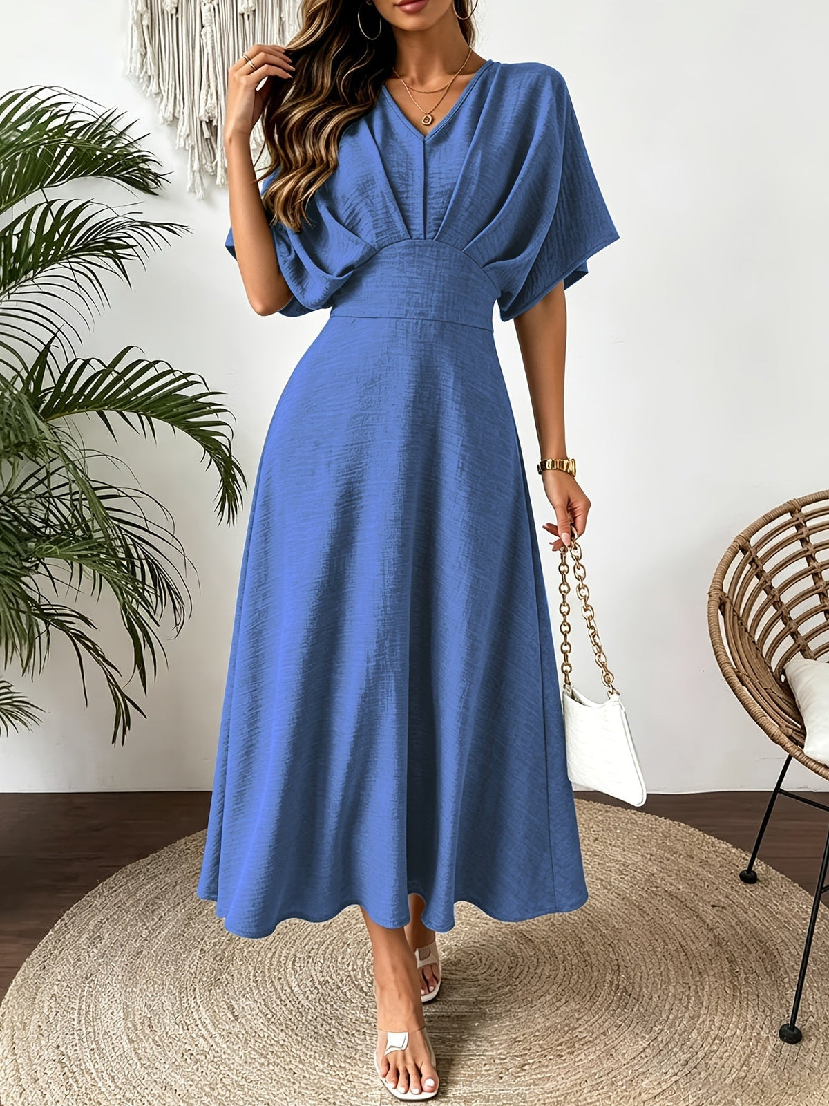 Midi-jurk voor dames met V-hals