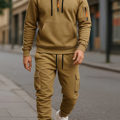 Herren Hoodie & Cargo Jogginghose Set – Loungewear Trainingsanzug mit Reißverschlusstaschen