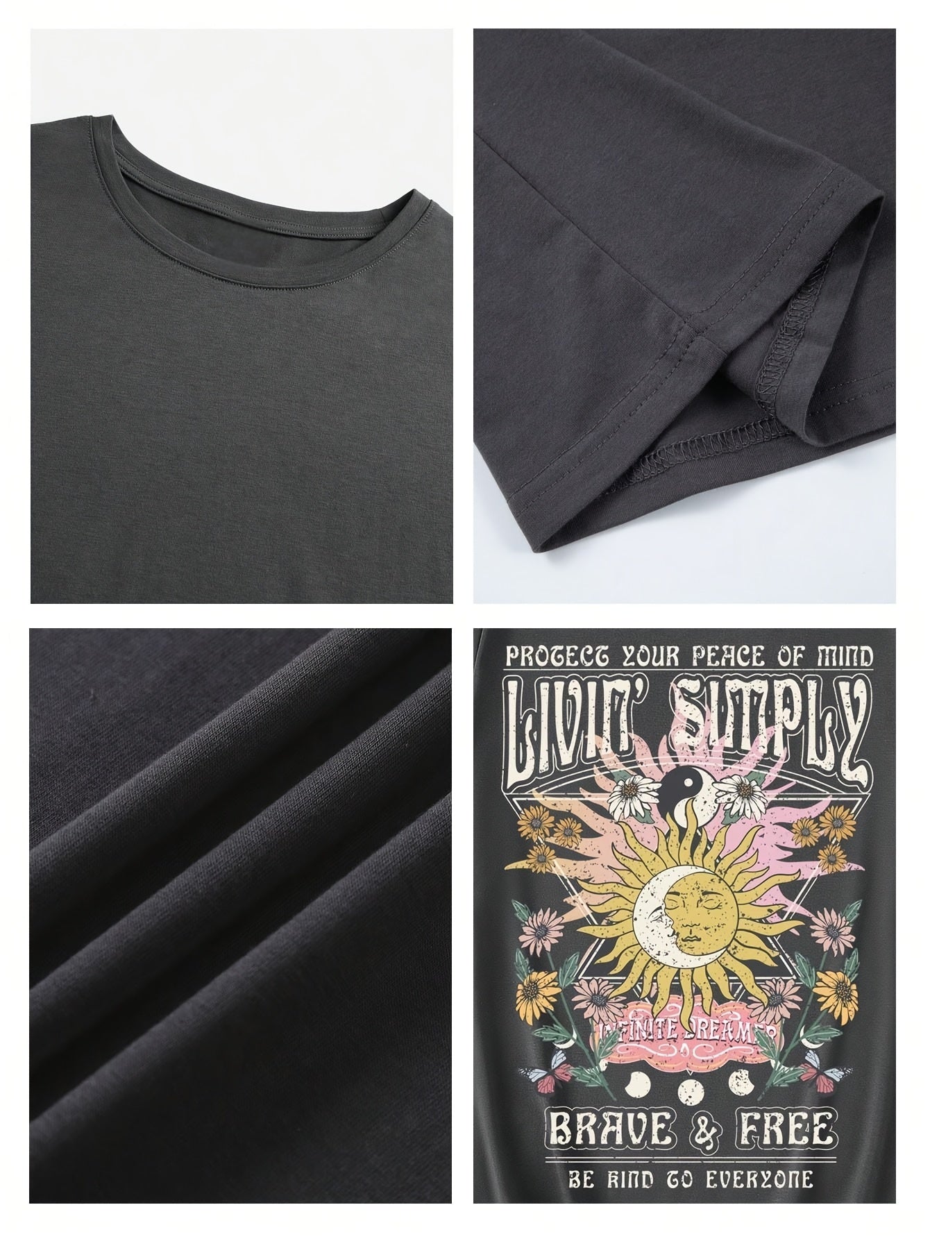 Dame Vintage Grafisk T-skjorte – Boho-stil, Modig & Fri, Kortermet, Sommer