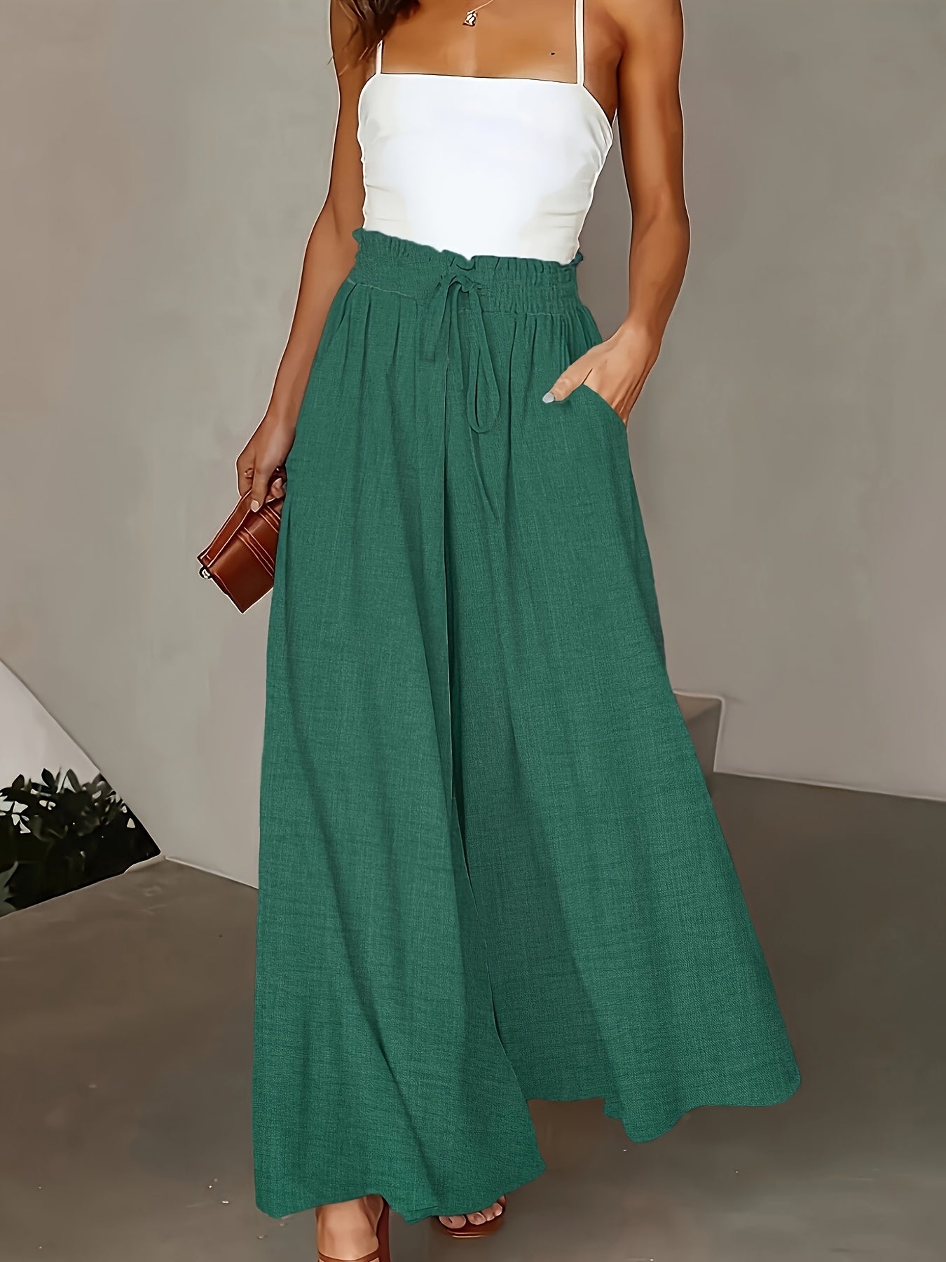 Pantaloni palazzo a vita alta da donna con cintura a fiocco – Stile elegante casual per tutti i giorni e ufficio