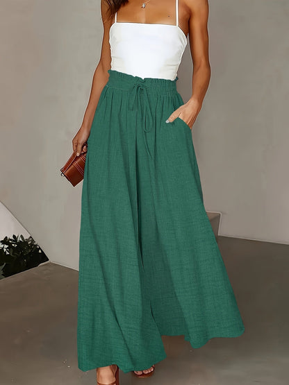 Pantaloni palazzo a vita alta da donna con cintura a fiocco – Stile elegante casual per tutti i giorni e ufficio