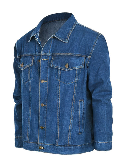Giacca di jeans da uomo in denim stile classico per tempo libero e uso quotidiano