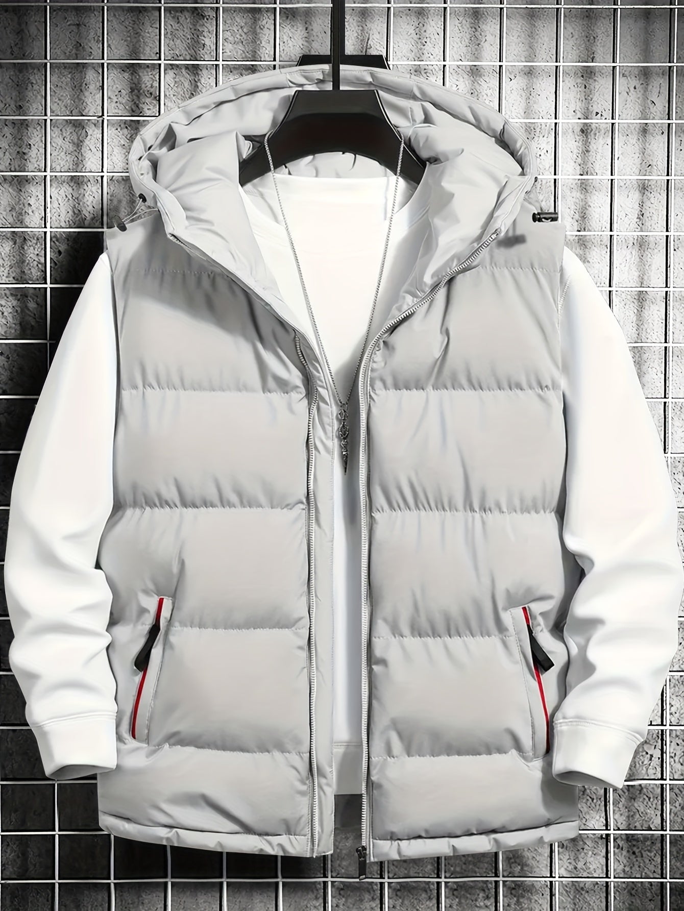 Herren Puffer-Weste mit Kapuze, gesteppt, schwarz