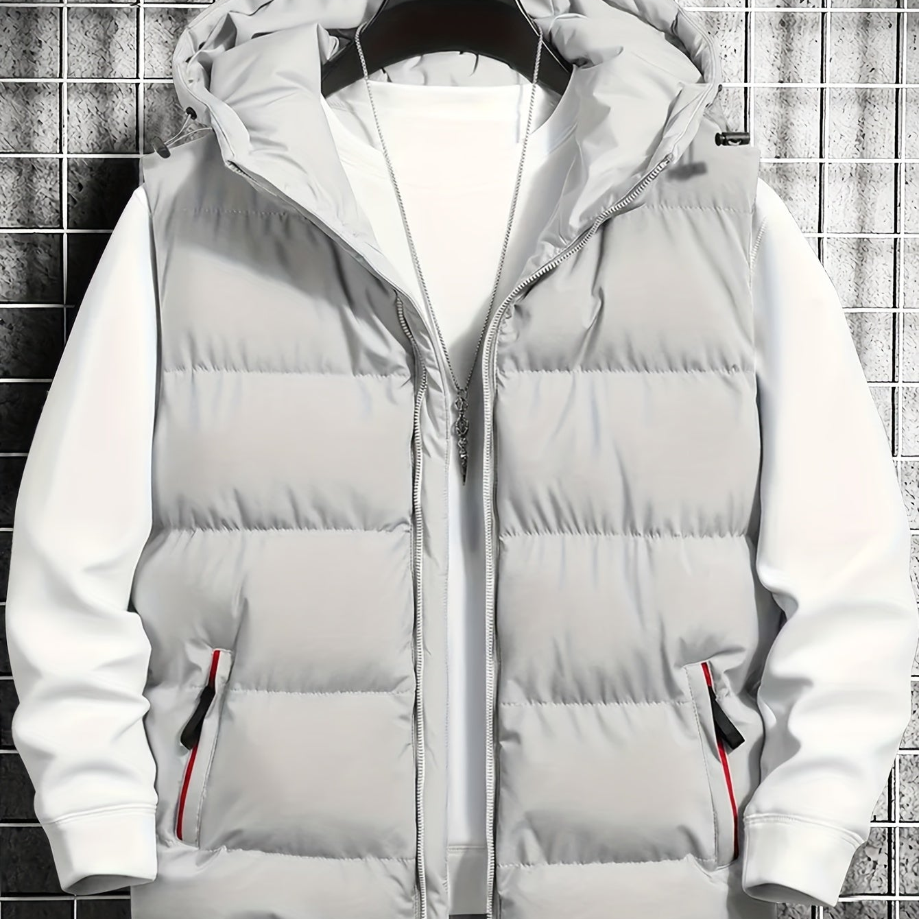 Herren Puffer-Weste mit Kapuze, gesteppt, schwarz