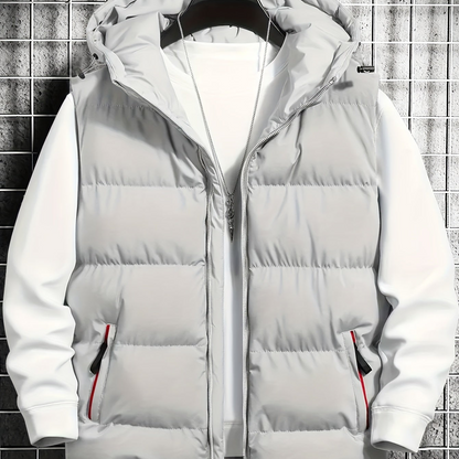 Herren Puffer-Weste mit Kapuze, gesteppt, schwarz