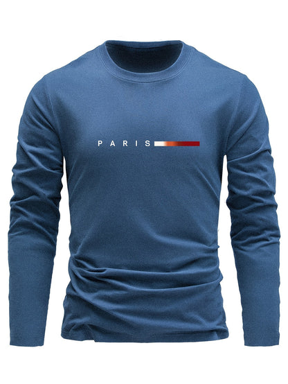 Herren Langarmshirt 3er-Set mit Rundhalsausschnitt und „Paris“-Druck