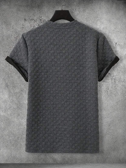 Męski nowoczesny T-shirt z fakturą waflową i krótkim rękawem na co dzień i czas wolny