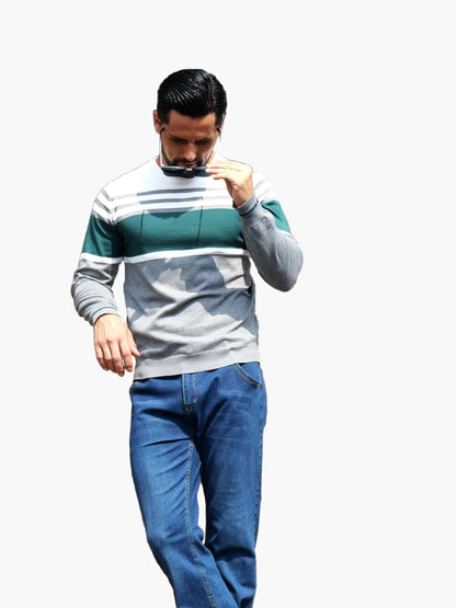 Maglione da uomo con design moderno a righe a blocchi – Girocollo casual per quotidiano e tempo libero