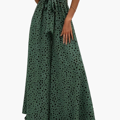 Dames elegante wijde broek met stippen en ceintuur – perfect voor lente & zomer