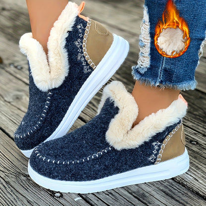 Botines de mujer sin cordones con forro de felpa y suela de plataforma