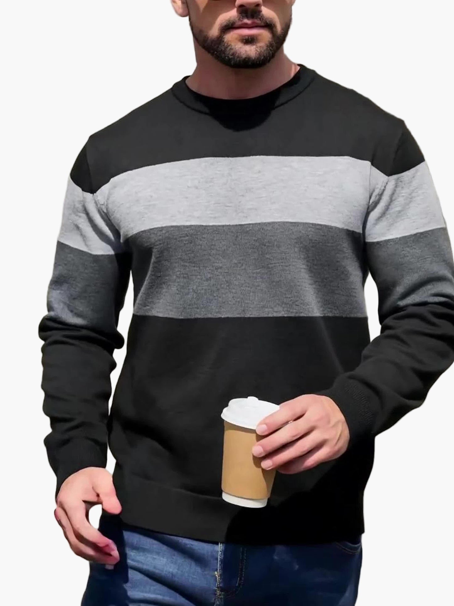 Herren Pullover mit Blockstreifen für Freizeit und Alltag – Moderner Strickpullover, Herbst/Winter, Rundhalsausschnitt