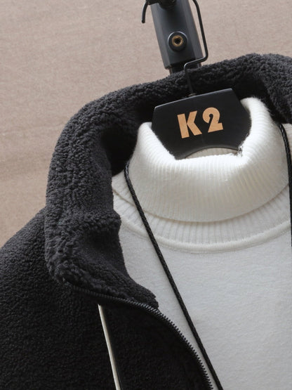 Chaqueta unisex de forro polar de peluche con cremallera y estampado de tablero de ajedrez azul y blanco