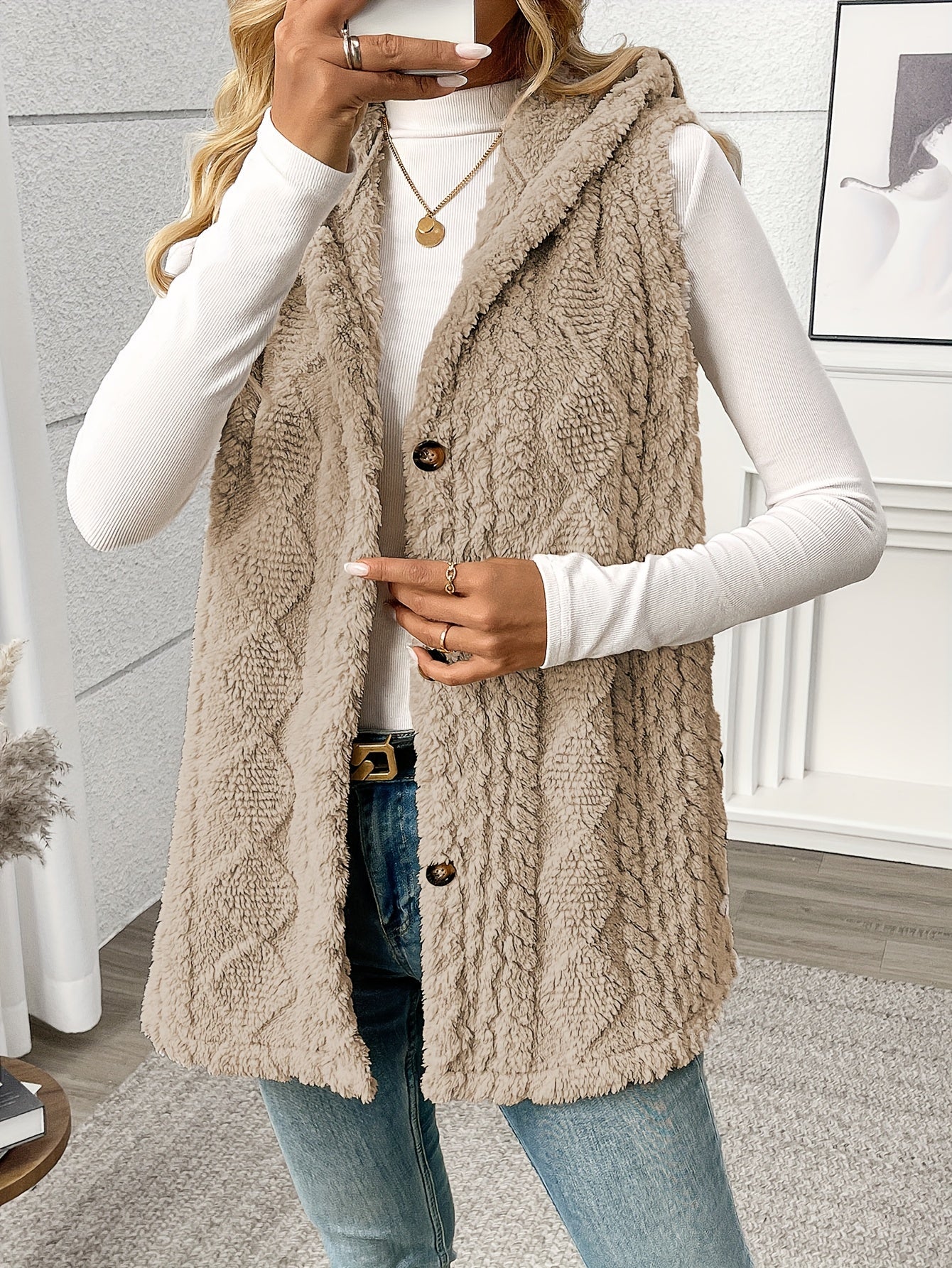Gilet en maille élégant pour femme avec capuche et boutons – Parfait pour les loisirs et le quotidien