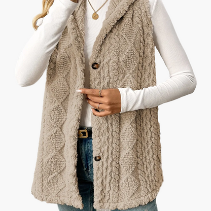 Gilet en maille élégant pour femme avec capuche et boutons – Parfait pour les loisirs et le quotidien