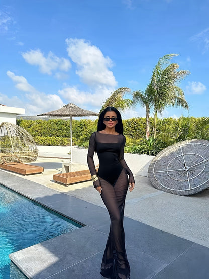 Dame maxikjole strand cover-up elegant figursyet feriemode