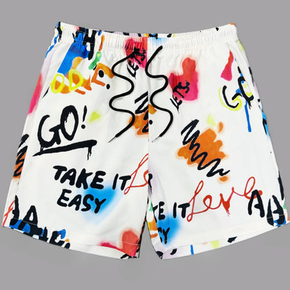 Herren Streetwear Shorts mit Graffiti-Print – Lässige Motivationsshorts für Freizeit und Sommer