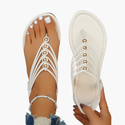 Sandales tongs pour femmes avec détail perlé – Chaussures d'été à la mode pour les vacances et les loisirs