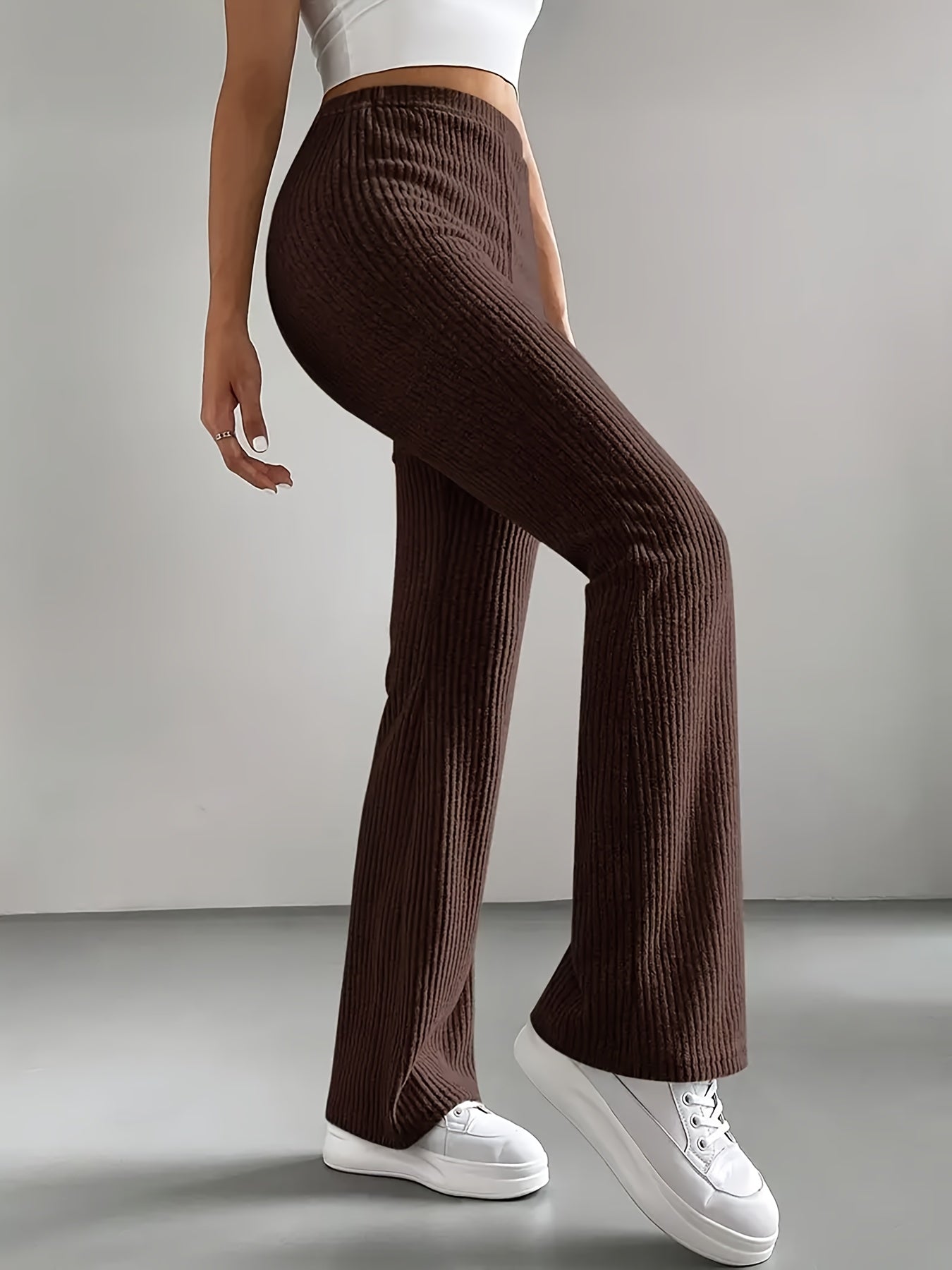 Gerippte Hose Damen High Waist Schlaghose