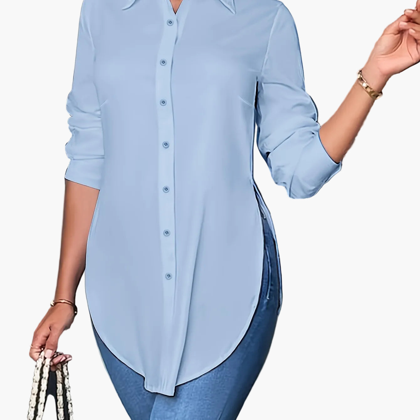 Damen Langarm Bluse Elegant Büro Freizeit – Lockere Hemdbluse für Alltag und Business