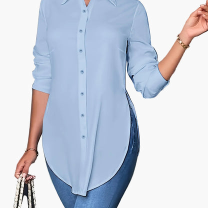 Damen Langarm Bluse Elegant Büro Freizeit – Lockere Hemdbluse für Alltag und Business