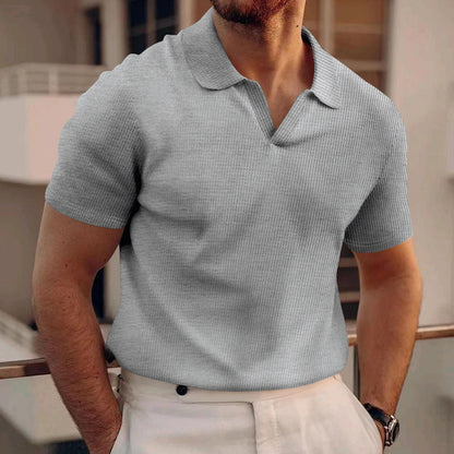 Duncan – Polo con escote en V y patrón de waffle para hombre