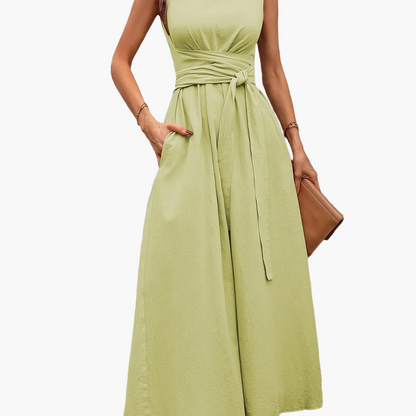 Combinaison sans manches pour femme avec ceinture à nouer et jambes larges – Style décontracté élégant pour le printemps et l'été