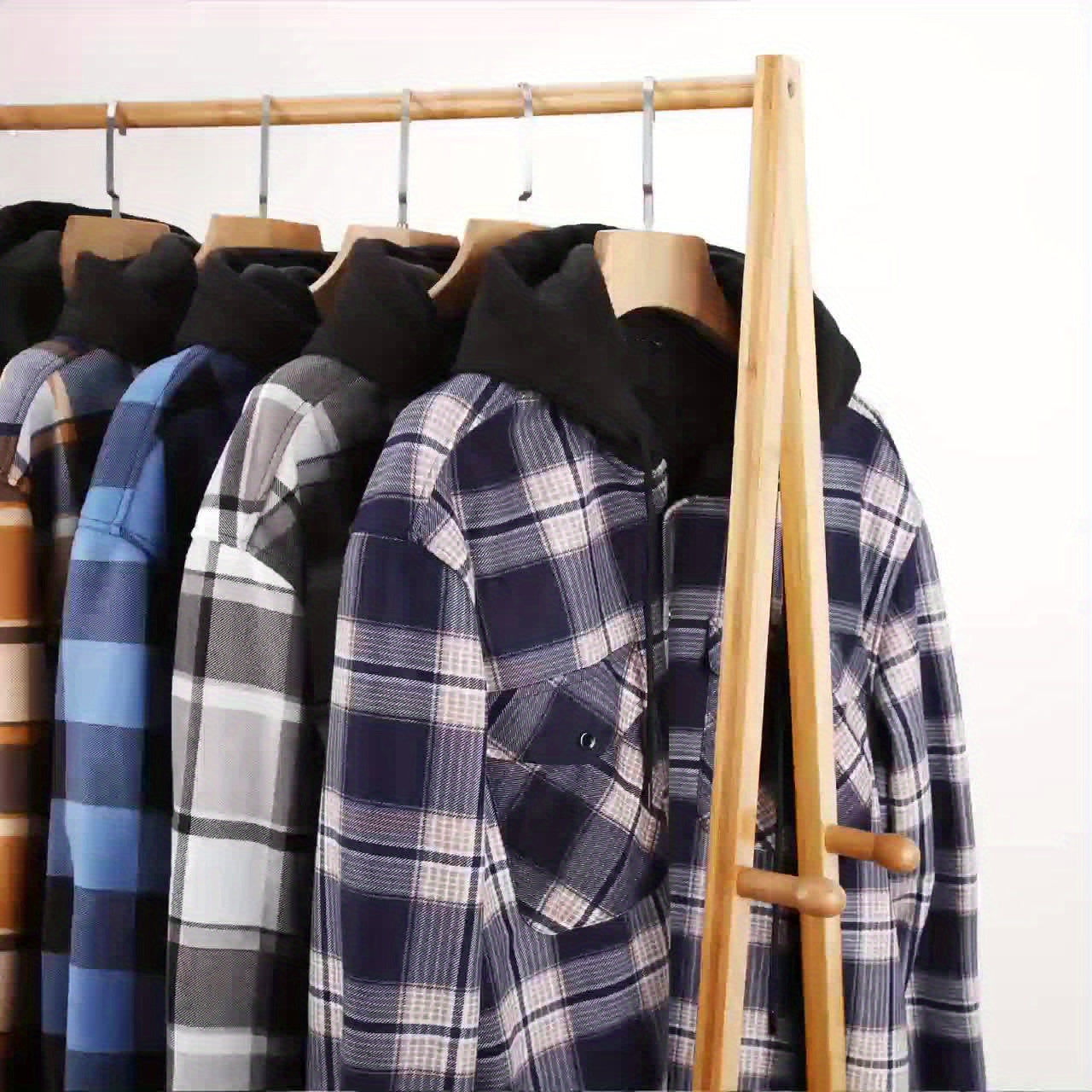 Giacca-camicia da uomo a quadri con cappuccio, imbottita e calda