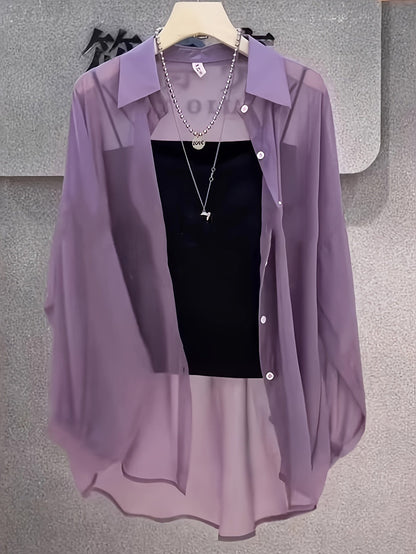 Damen Zweiteiliges Set – Transparentes Oversize-Hemd mit Bandeau Top, Modernes Layering-Outfit
