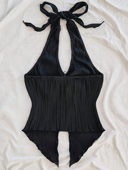 Top donna plissé con collo all'americana e orlo asimmetrico – Top moderno per feste e uscite