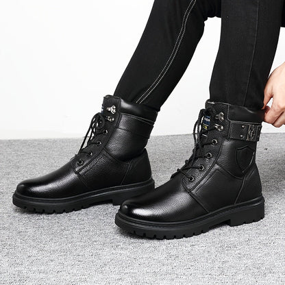 Herren Schnürstiefel Profilsohle in Schwarz und Braun