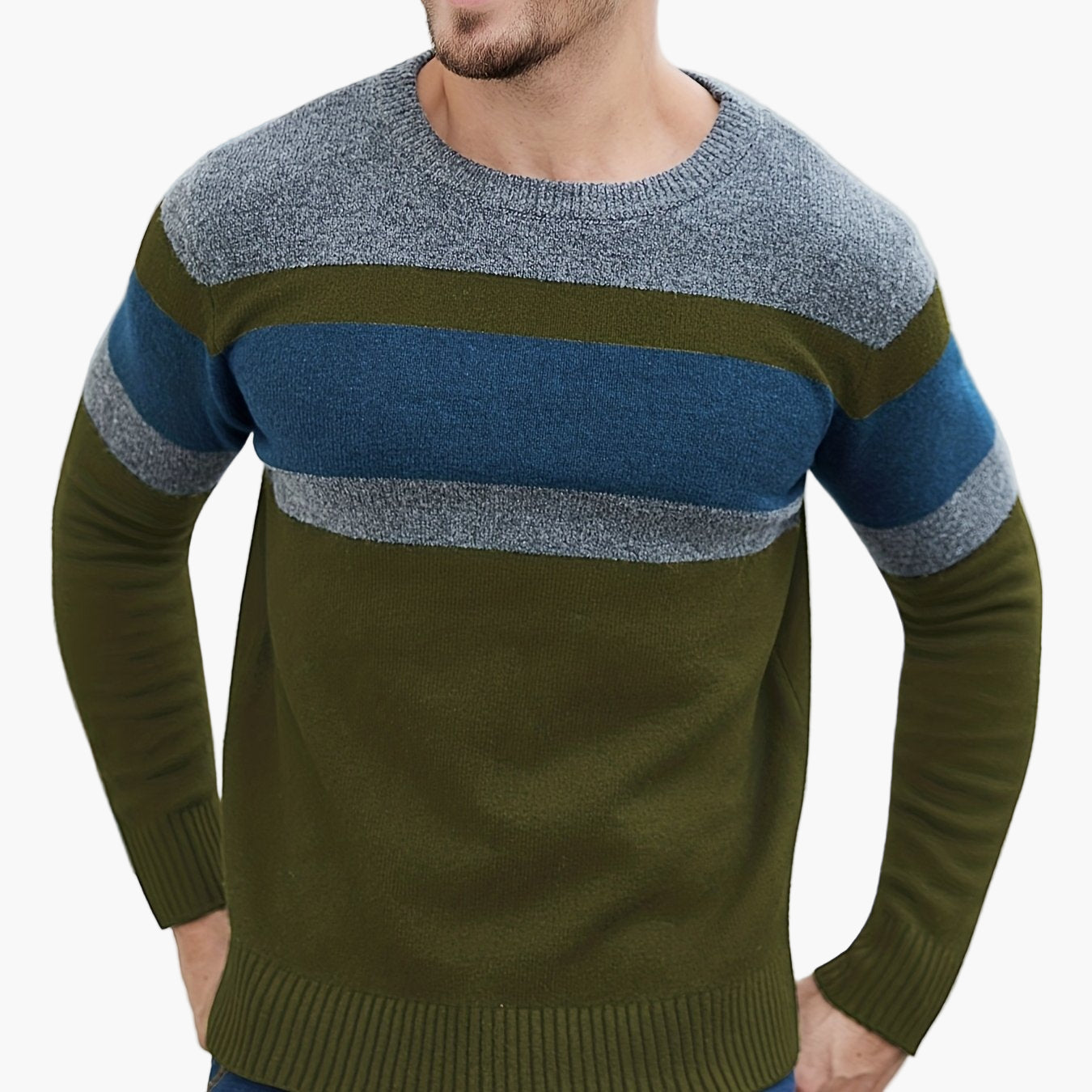 Jersey de punto para hombre con patrón de rayas – Jersey casual a la moda para otoño e invierno