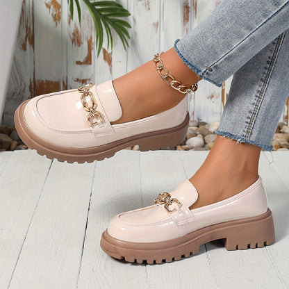 Mocassins femme avec décoration chaîne – Chaussures plates tendance style preppy pour le quotidien et le bureau
