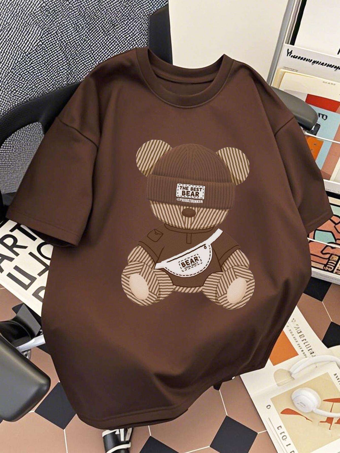 Camiseta urbana para hombre con estampado de oso y diseño urbano – Camiseta moderna para tiempo libre