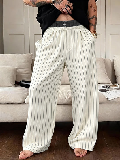 Herren Weite Loungehose mit Nadelstreifen – Modern & Bequem für Freizeit und Home-Office