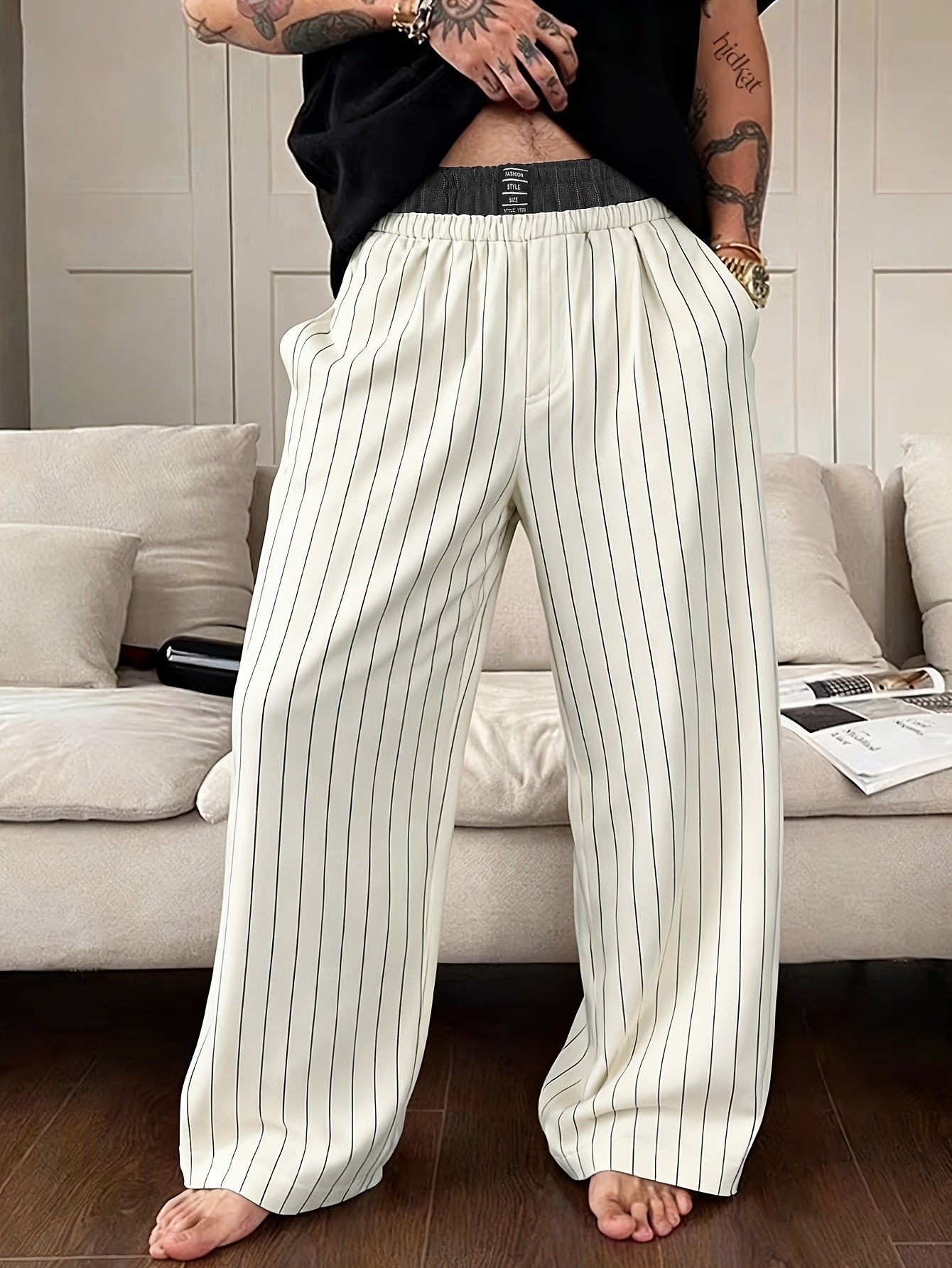 Herren Weite Loungehose mit Nadelstreifen – Modern & Bequem für Freizeit und Home-Office