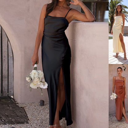 Sharon – Vestito estivo monocolore con spacco da donna
