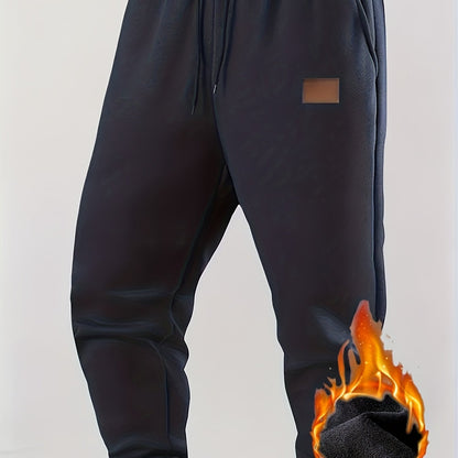 Herren Warme Jogginghose mit Fleecefutter, Kordelzug, Schwarz